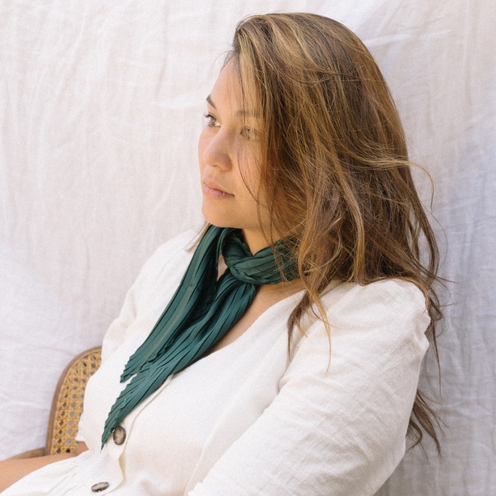 Pleated Silk Scarf - Emerald